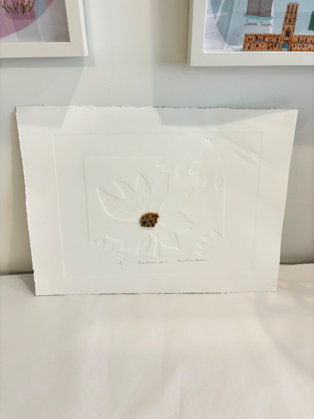 Christmas 2015 embossed & debossed white paper relief artwork Poinsettia flower
